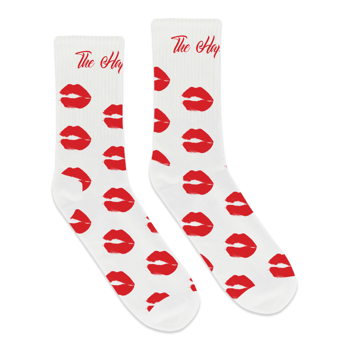Lips Crew Socks (White)
